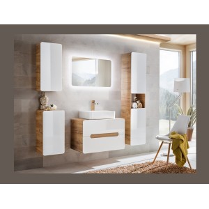 Colonne salle de bain ERBANO – Eichenholz hell und Hochglanzweiß – 35x170 cm – 2 Türen – Zum Aufhängen