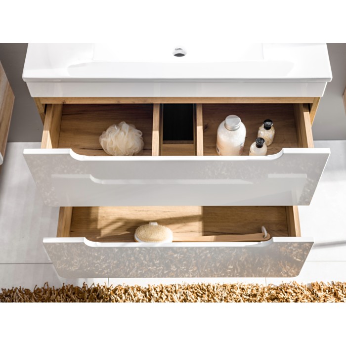 Colonne salle de bain ERBANO – Licht eiken en hoogglans wit – 35x170 cm – 2 deuren – Om op te hangen