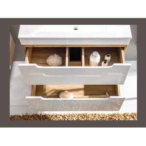 Colonne salle de bain ERBANO – Eichenholz hell und Hochglanzweiß – 35x170 cm – 2 Türen – Zum Aufhängen
