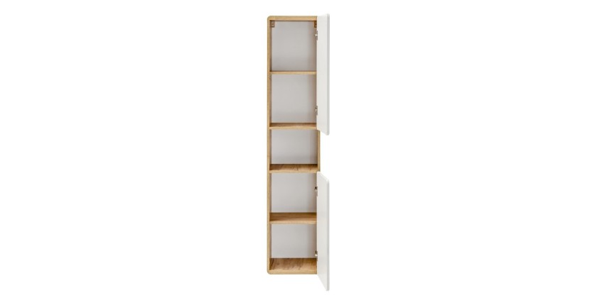 Colonne salle de bain ERBANO – Eichenholz hell und Hochglanzweiß – 35x170 cm – 2 Türen – Zum Aufhängen