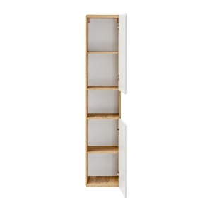 Colonne salle de bain ERBANO – Eichenholz hell und Hochglanzweiß – 35x170 cm – 2 Türen – Zum Aufhängen