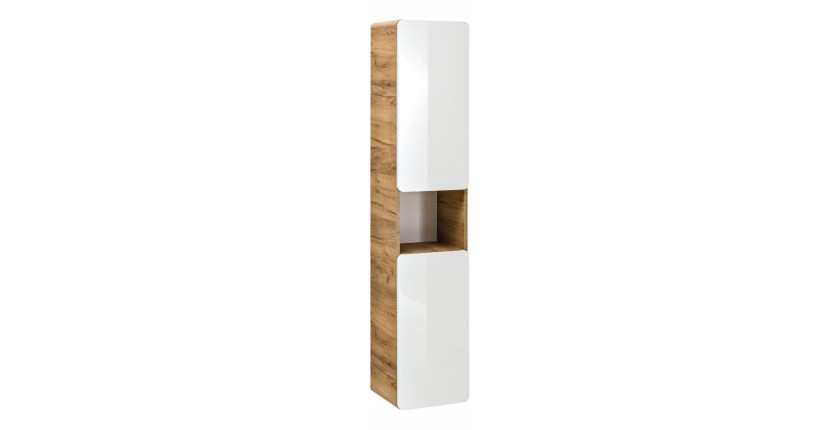 Colonne salle de bain ERBANO – Eichenholz hell und Hochglanzweiß – 35x170 cm – 2 Türen – Zum Aufhängen