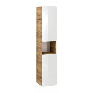 Colonne salle de bain ERBANO – Eichenholz hell und Hochglanzweiß – 35x170 cm – 2 Türen – Zum Aufhängen
