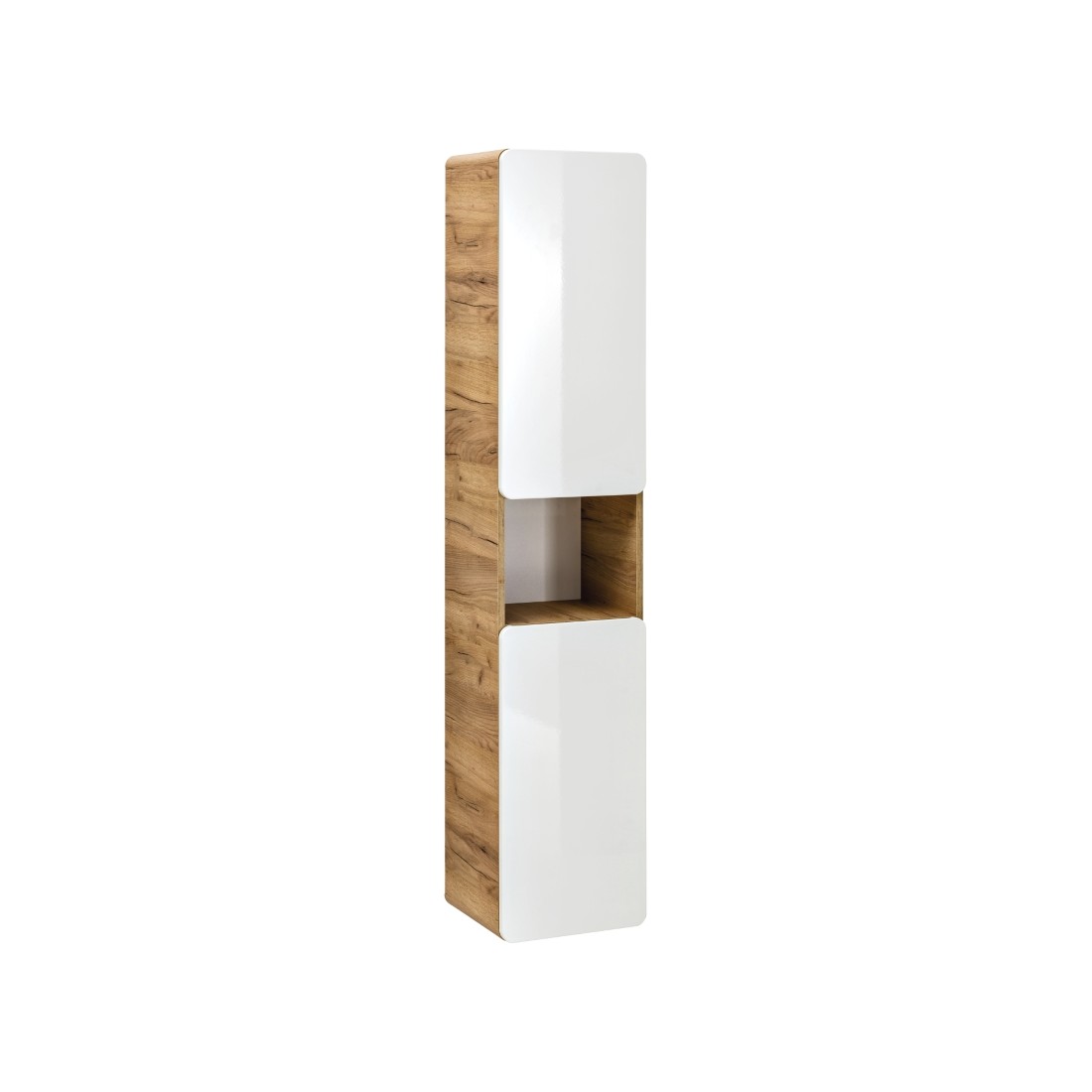 Colonne salle de bain ERBANO – Eichenholz hell und Hochglanzweiß – 35x170 cm – 2 Türen – Zum Aufhängen