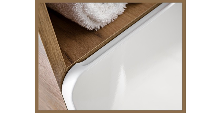 Colonne salle de bain ERBANO – Eichenholz hell und Hochglanzweiß – 35x170 cm – 2 Türen – Zum Aufhängen