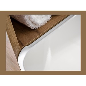 Colonne salle de bain ERBANO – Chêne clair et blanc brillant – H170 cm – 2 portes – À suspendre