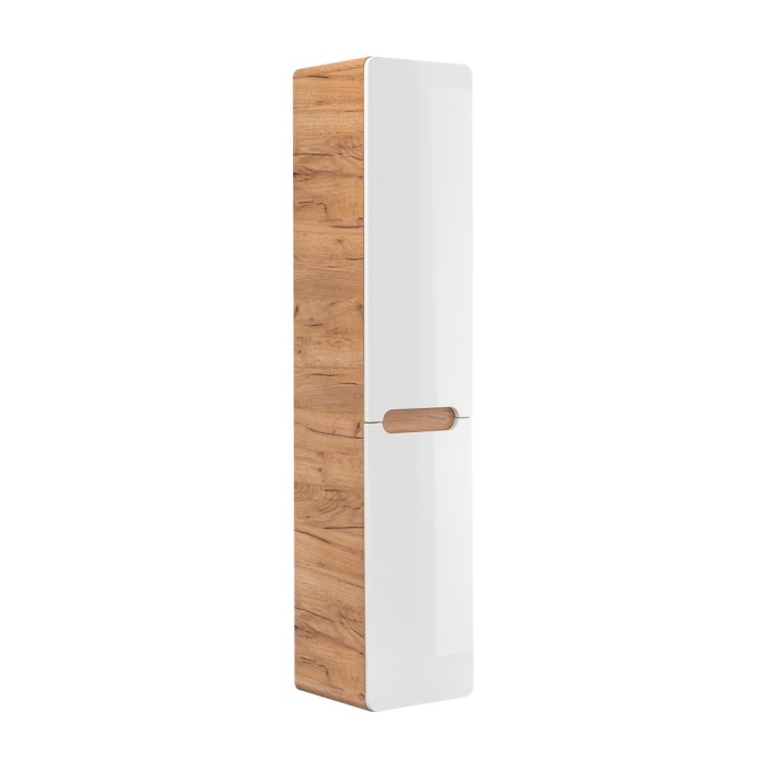 Colonne salle de bain ERBANO – Chêne clair et blanc brillant – H170 cm – 2 portes – À suspendre