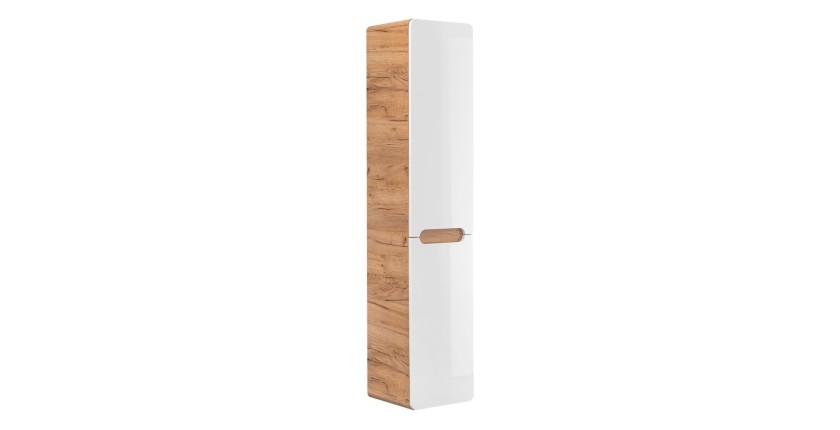 Colonne salle de bain ERBANO – Chêne clair et blanc brillant – H170 cm – 2 portes – À suspendre