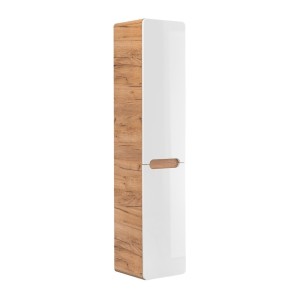 Colonne salle de bain ERBANO – Eichenholz hell und Hochglanzweiß – 35x68 cm – 2 Türen – Zum Aufhängen