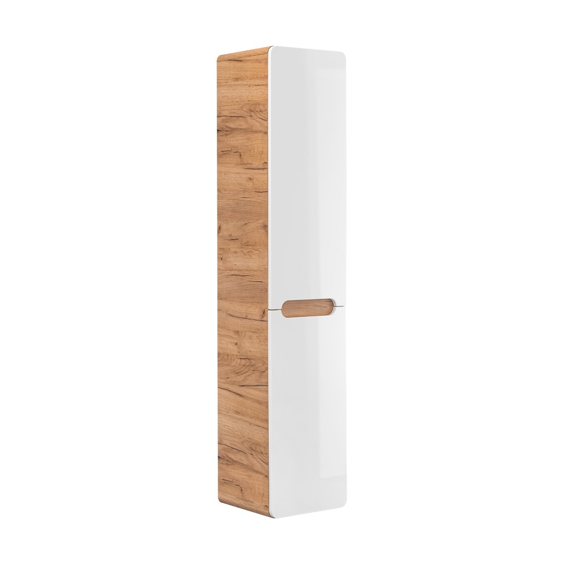 Colonne salle de bain ERBANO – Eichenholz hell und Hochglanzweiß – 35x68 cm – 2 Türen – Zum Aufhängen