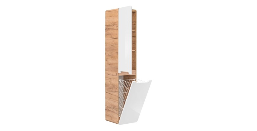 Colonne salle de bain ERBANO – Chêne clair et blanc brillant – H170 cm – 2 portes – À suspendre