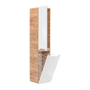 Colonne salle de bain ERBANO – Chêne clair et blanc brillant – H170 cm – 2 portes – À suspendre