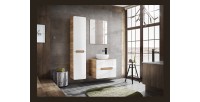 Colonne salle de bain ERBANO – Eichenholz hell und Hochglanzweiß – 35x68 cm – 2 Türen – Zum Aufhängen