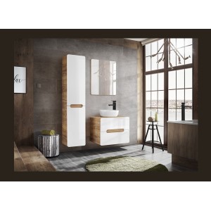 Colonne salle de bain ERBANO – Eichenholz hell und Hochglanzweiß – 35x68 cm – 2 Türen – Zum Aufhängen