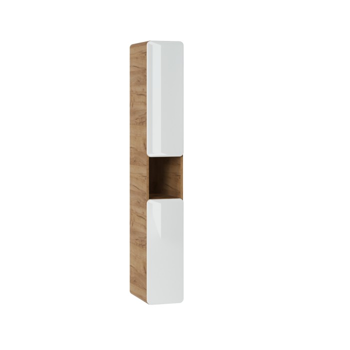 Colonne salle de bain ERBANO – Chêne clair et blanc brillant – 25x170 cm – 2 portes – À suspendre