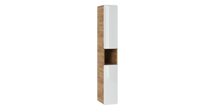 Colonne salle de bain ERBANO – Eichenholz hell und Hochglanzweiß – 25x170 cm – 3 Türen – Zum Aufhängen