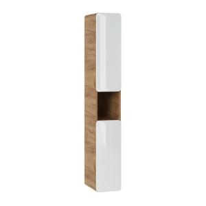 Colonne salle de bain ERBANO – Eichenholz hell und Hochglanzweiß – 25x170 cm – 3 Türen – Zum Aufhängen