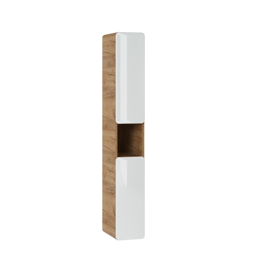 Colonne salle de bain ERBANO – Eichenholz hell und Hochglanzweiß – 25x170 cm – 3 Türen – Zum Aufhängen