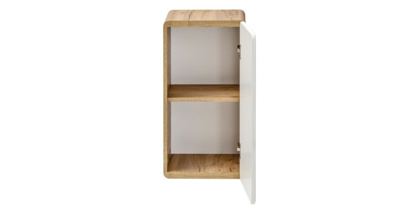 Meuble salle de bain ERBANO – Chêne clair et blanc brillant – 35x68 cm – 1 porte – À suspendre
