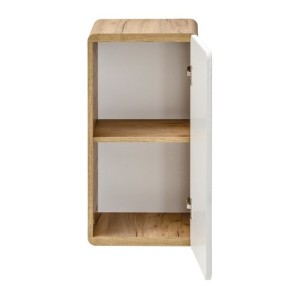 Meuble salle de bain ERBANO – Chêne clair et blanc brillant – 35x68 cm – 1 porte – À suspendre