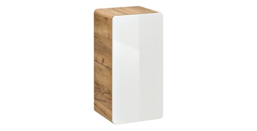 Meuble salle de bain ERBANO – Chêne clair et blanc brillant – 35x68 cm – 1 porte – À suspendre