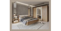 Complete slaapkamer VERTIGO - Bed 160x200 met lattenbodem, 2 nachtkastjes, kledingkast met 4 deuren + design omlijsting