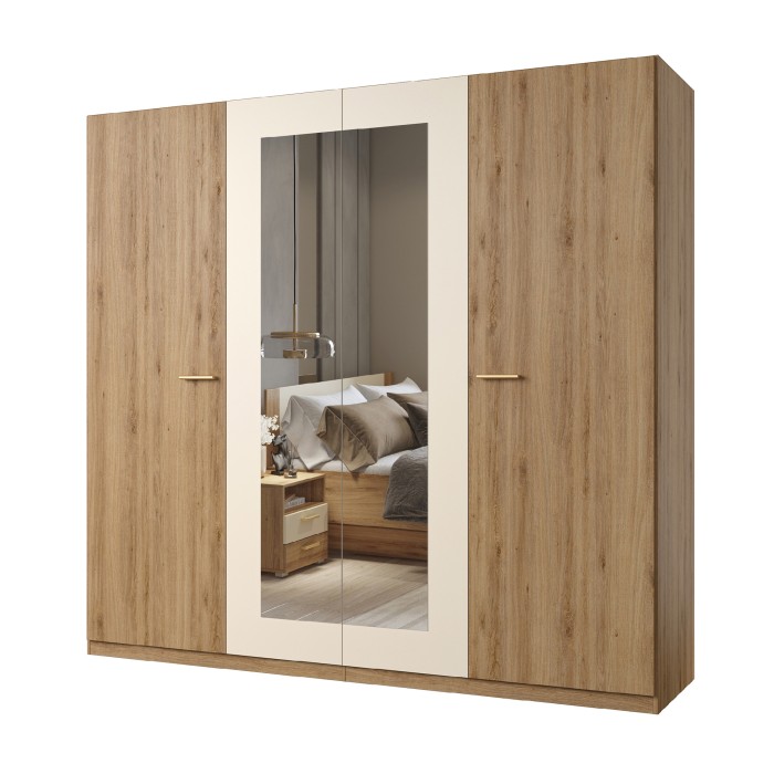 Camera completa VERTIGO – Letto 160x200 con doghe, 2 comodini, armadio 4 porte + contorno design