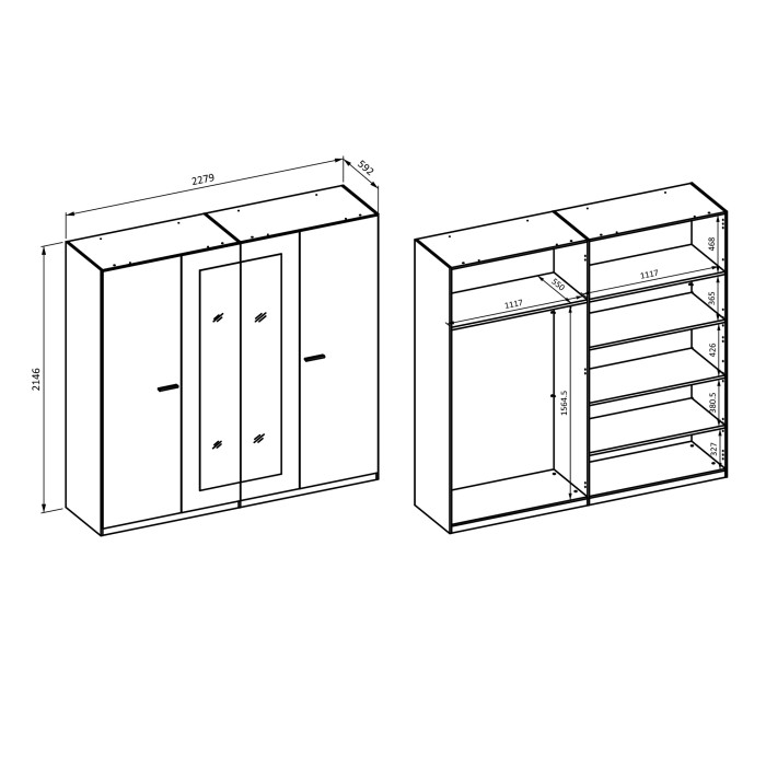 Camera completa VERTIGO – Letto 160x200 con doghe, 2 comodini, armadio 4 porte + contorno design