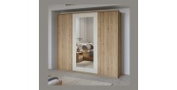 Complete slaapkamer VERTIGO - Bed 160x200 met lattenbodem, 2 nachtkastjes, kledingkast met 4 deuren + design omlijsting