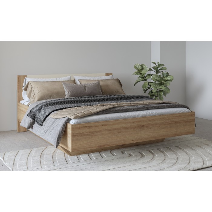 Komplettes Schlafzimmer VERTIGO – Bett 160x200 mit Lattenrost, 2 Nachttische, 4-türiger Kleiderschrank + Designrahmen