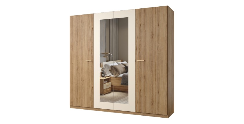 Complete kamer VERTIGO - Bed 180x200 met lattenbodem, 2 nachtkastjes, kledingkast met 4 deuren + design omlijsting
