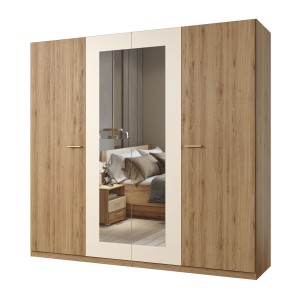 Complete kamer VERTIGO - Bed 180x200 met lattenbodem, 2 nachtkastjes, kledingkast met 4 deuren + design omlijsting