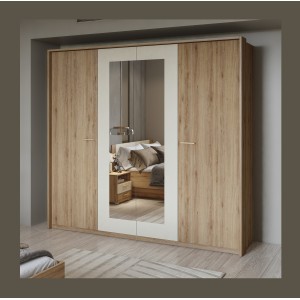 Complete kamer VERTIGO - Bed 180x200 met lattenbodem, 2 nachtkastjes, kledingkast met 4 deuren + design omlijsting