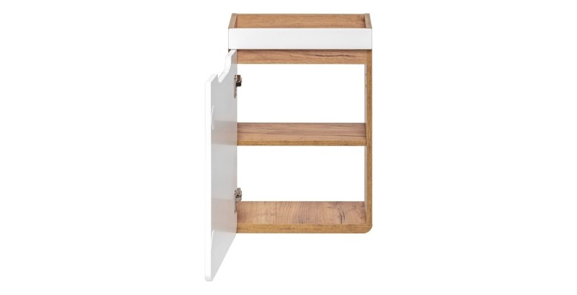Meuble salle de bain ERBANO – Chêne clair et blanc brillant – 40x60 cm – 1 porte – À suspendre
