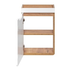 Meuble salle de bain ERBANO – Chêne clair et blanc brillant – 40x60 cm – 1 porte – À suspendre
