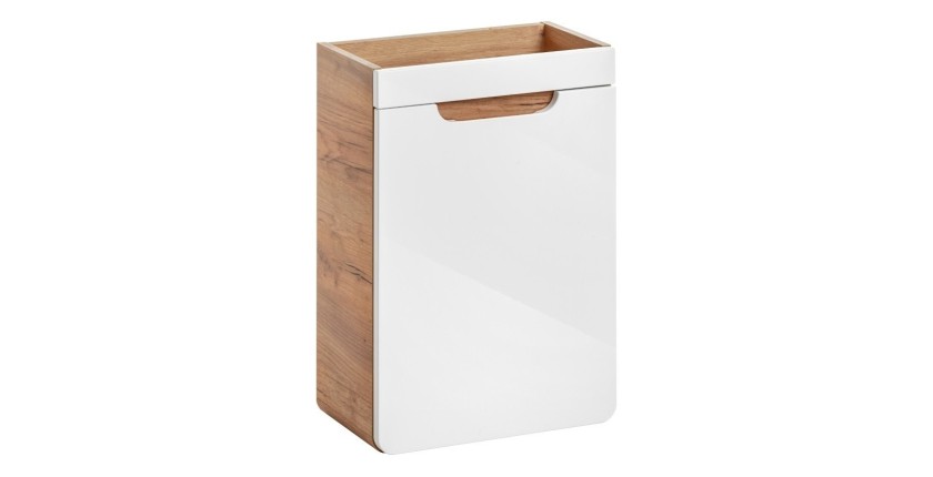 Meuble salle de bain ERBANO – Chêne clair et blanc brillant – 40x60 cm – 1 porte – À suspendre