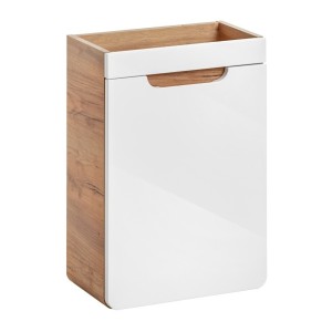 Meuble salle de bain ERBANO – Chêne clair et blanc brillant – 40x60 cm – 1 porte – À suspendre