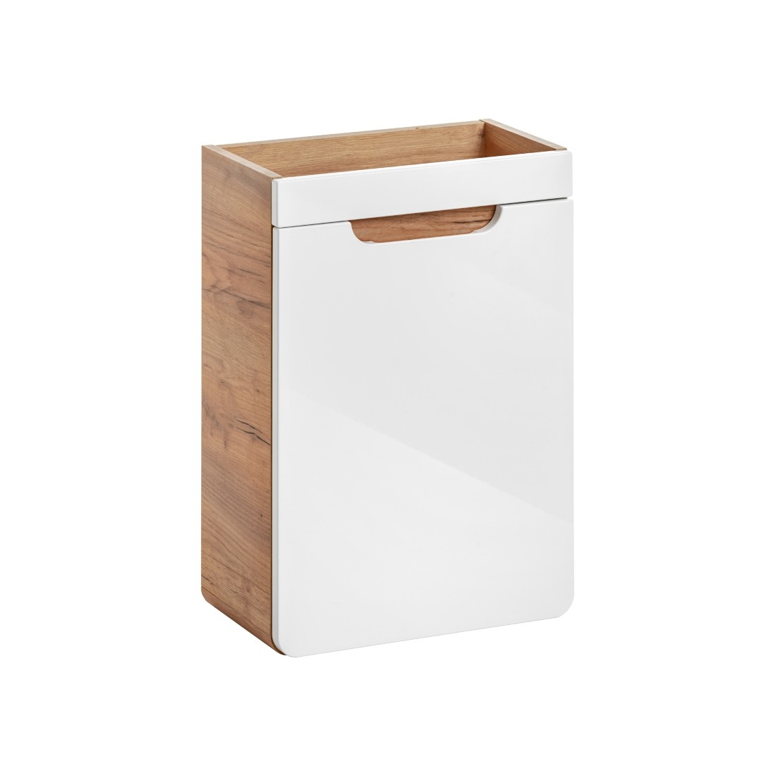 Meuble salle de bain ERBANO – Chêne clair et blanc brillant – 40x60 cm – 1 porte – À suspendre