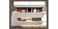 Meuble salle de bain ERBANO – Chêne clair et blanc brillant – 40x60 cm – 1 porte – À suspendre