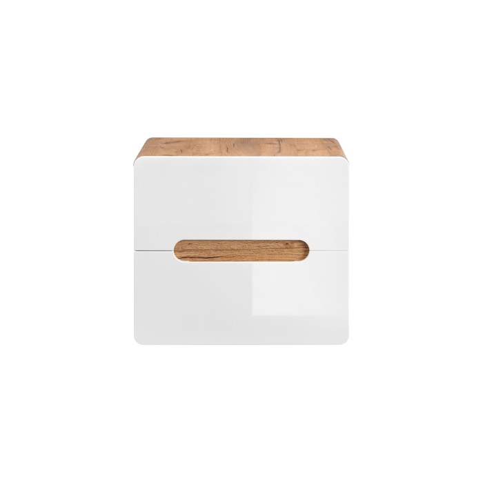 Mobile sottolavabo ERBANO – Quercia chiara e bianco lucido – 60x53 cm – 2 cassetti – Da appendere