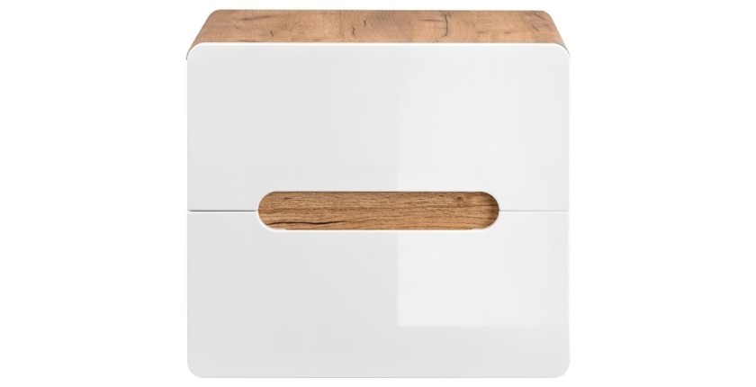Möbelunterschrank ERBANO – Helles Eichenholz und Hochglanzweiß – 60x53 cm – 2 Schubladen – Zum Aufhängen