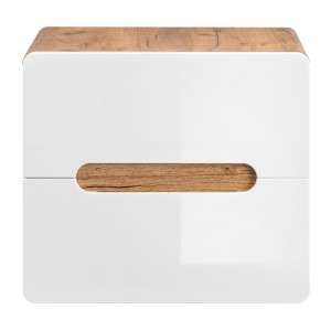 Möbelunterschrank ERBANO – Helles Eichenholz und Hochglanzweiß – 60x53 cm – 2 Schubladen – Zum Aufhängen