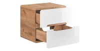 Möbelunterschrank ERBANO – Helles Eichenholz und Hochglanzweiß – 60x53 cm – 2 Schubladen – Zum Aufhängen