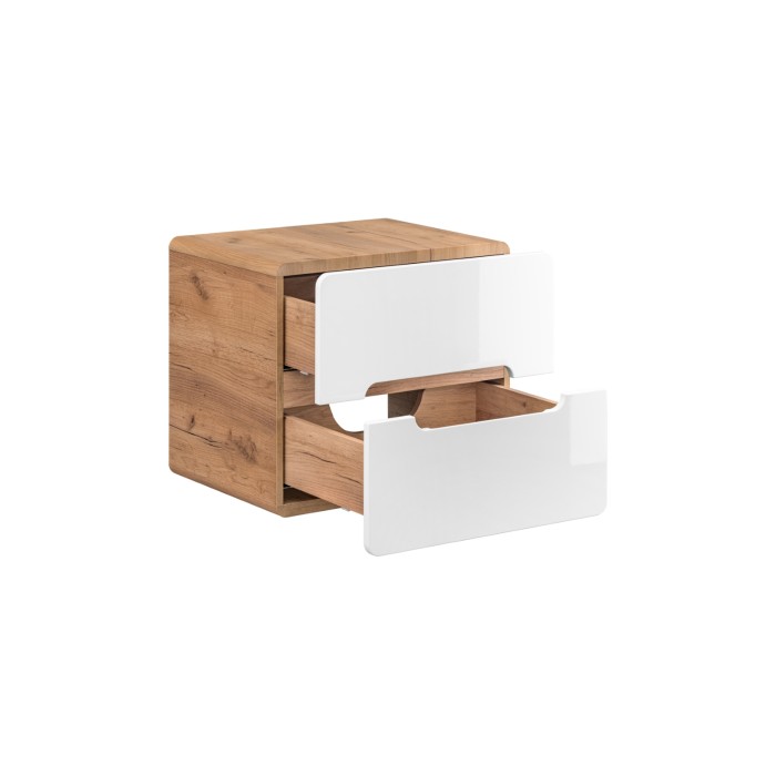 Mobile sottolavabo ERBANO – Quercia chiara e bianco lucido – 60x53 cm – 2 cassetti – Da appendere