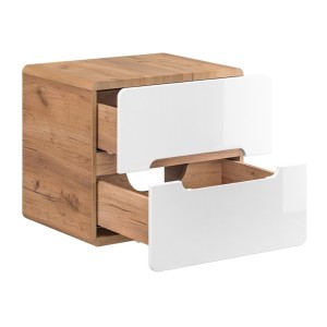 Möbelunterschrank ERBANO – Helles Eichenholz und Hochglanzweiß – 60x53 cm – 2 Schubladen – Zum Aufhängen