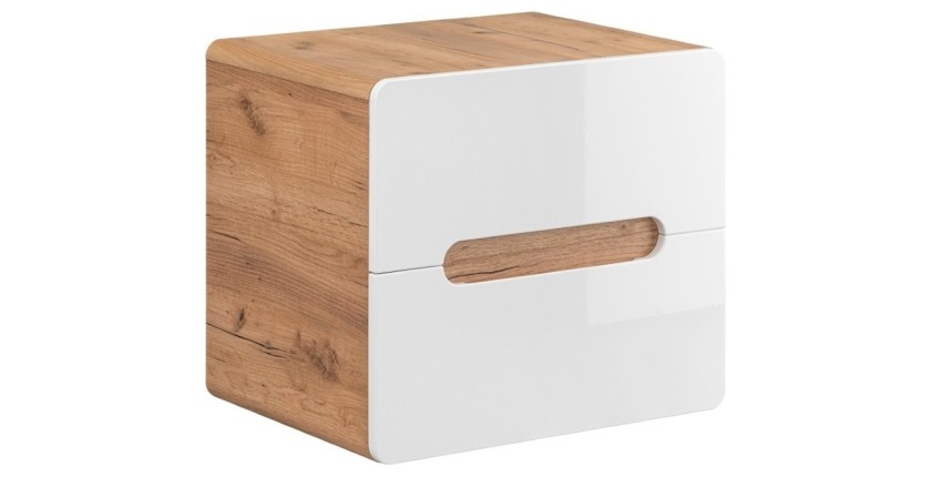 Möbelunterschrank ERBANO – Helles Eichenholz und Hochglanzweiß – 60x53 cm – 2 Schubladen – Zum Aufhängen