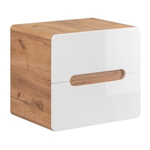 Möbelunterschrank ERBANO – Helles Eichenholz und Hochglanzweiß – 60x53 cm – 2 Schubladen – Zum Aufhängen
