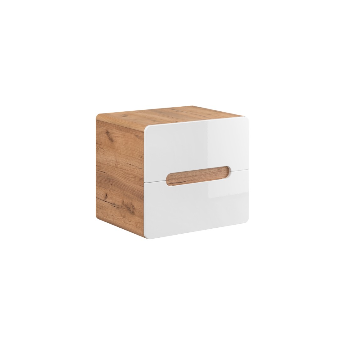 Möbelunterschrank ERBANO – Helles Eichenholz und Hochglanzweiß – 60x53 cm – 2 Schubladen – Zum Aufhängen