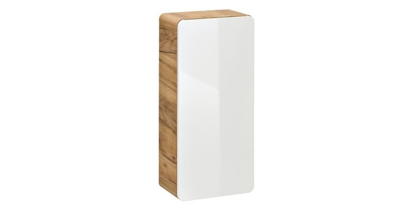 Demi-colonne de salle de bain ERBANO – Chêne clair et blanc brillant – 35x75 cm – 1 porte – À suspendre