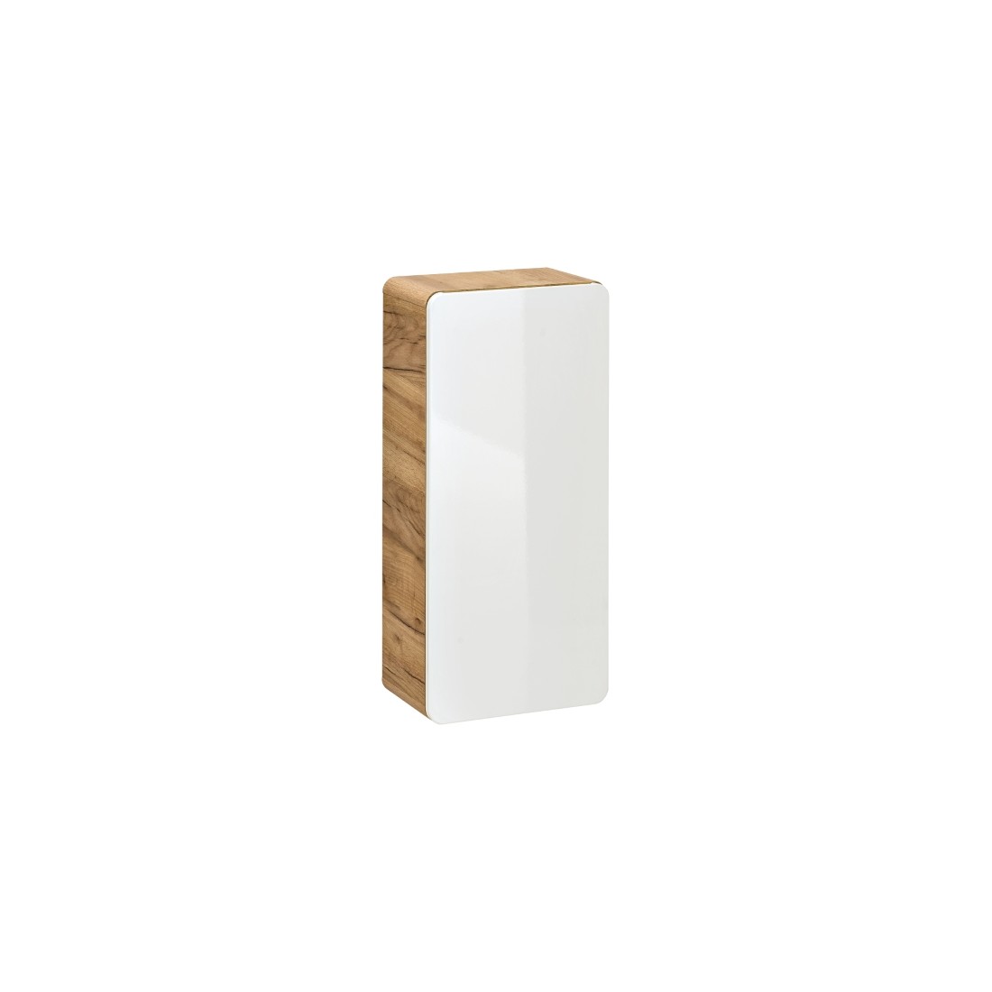 Meuble salle de bain ERBANO – Chêne clair et blanc brillant – 35x75 cm – 1 porte – À suspendre